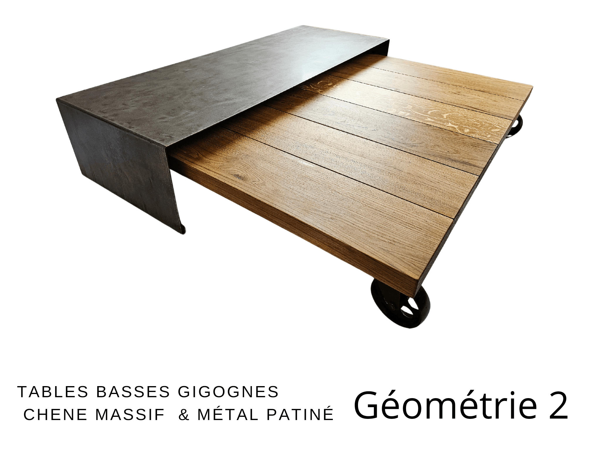 Table basse gigogne sur mesure chêne et acier "GEOMETRIE"