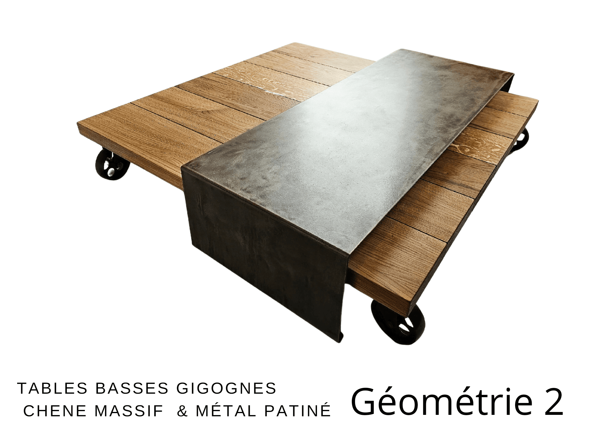 Table basse gigogne sur mesure chêne et acier "GEOMETRIE"