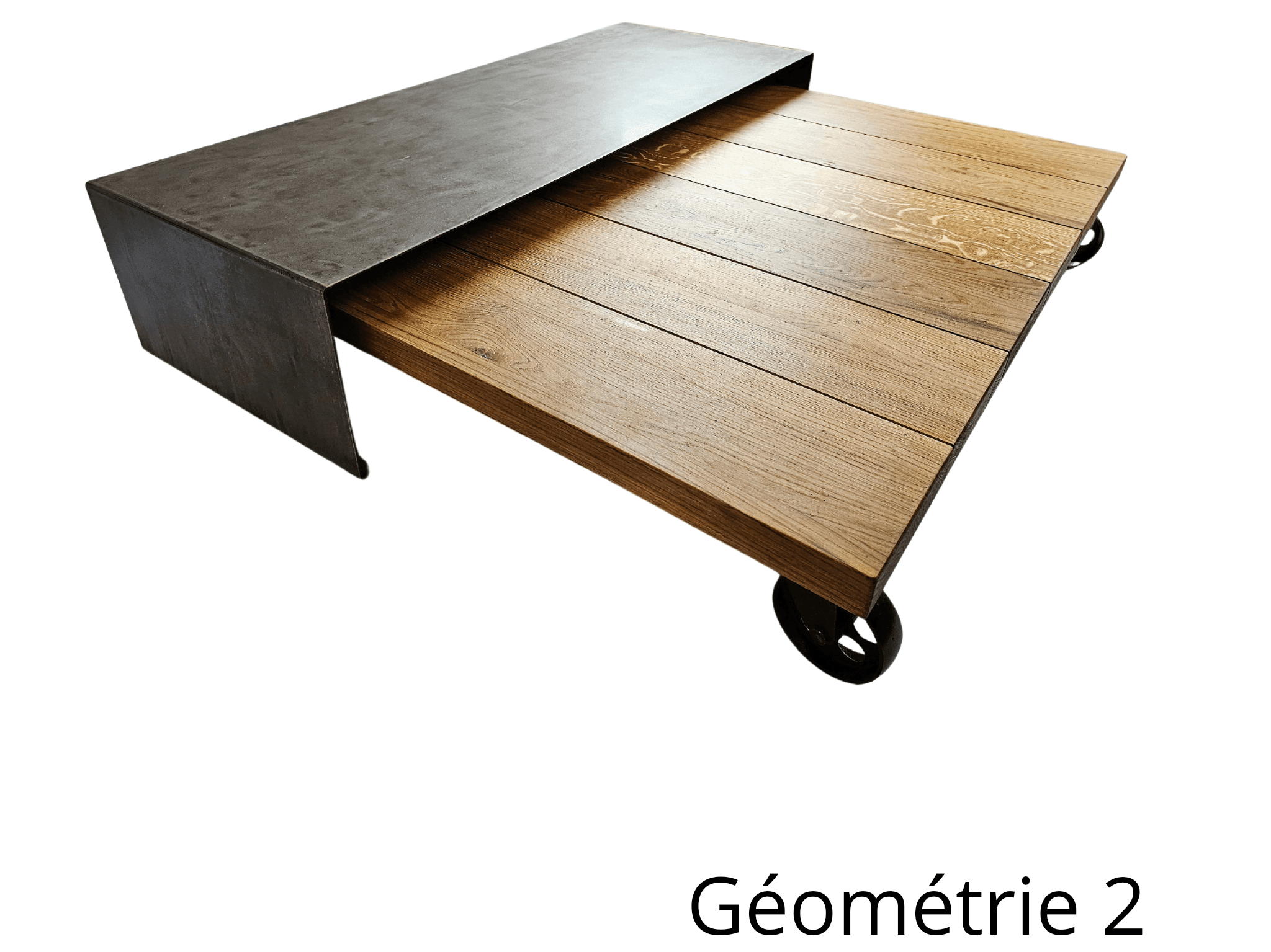 Table basse gigogne sur mesure chêne et acier "GEOMETRIE"