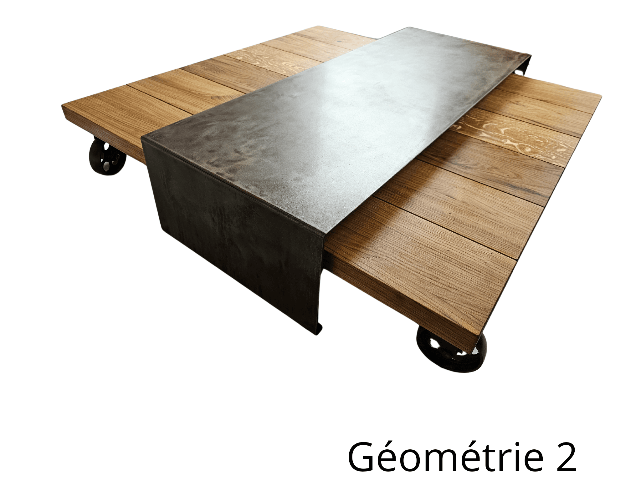 Table basse gigogne sur mesure chêne et acier "GEOMETRIE"