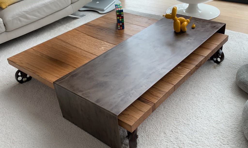 Table basse gigogne sur mesure chêne et acier "GEOMETRIE"