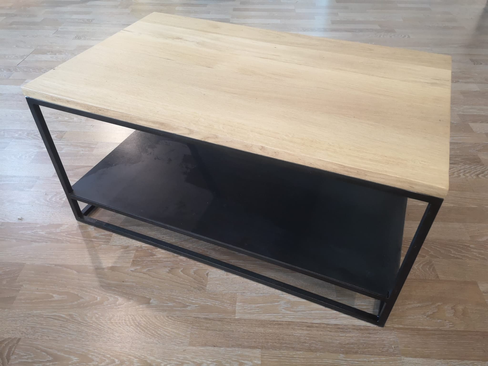 Table basse rectangulaire double plateau bois et métal "WOOD"