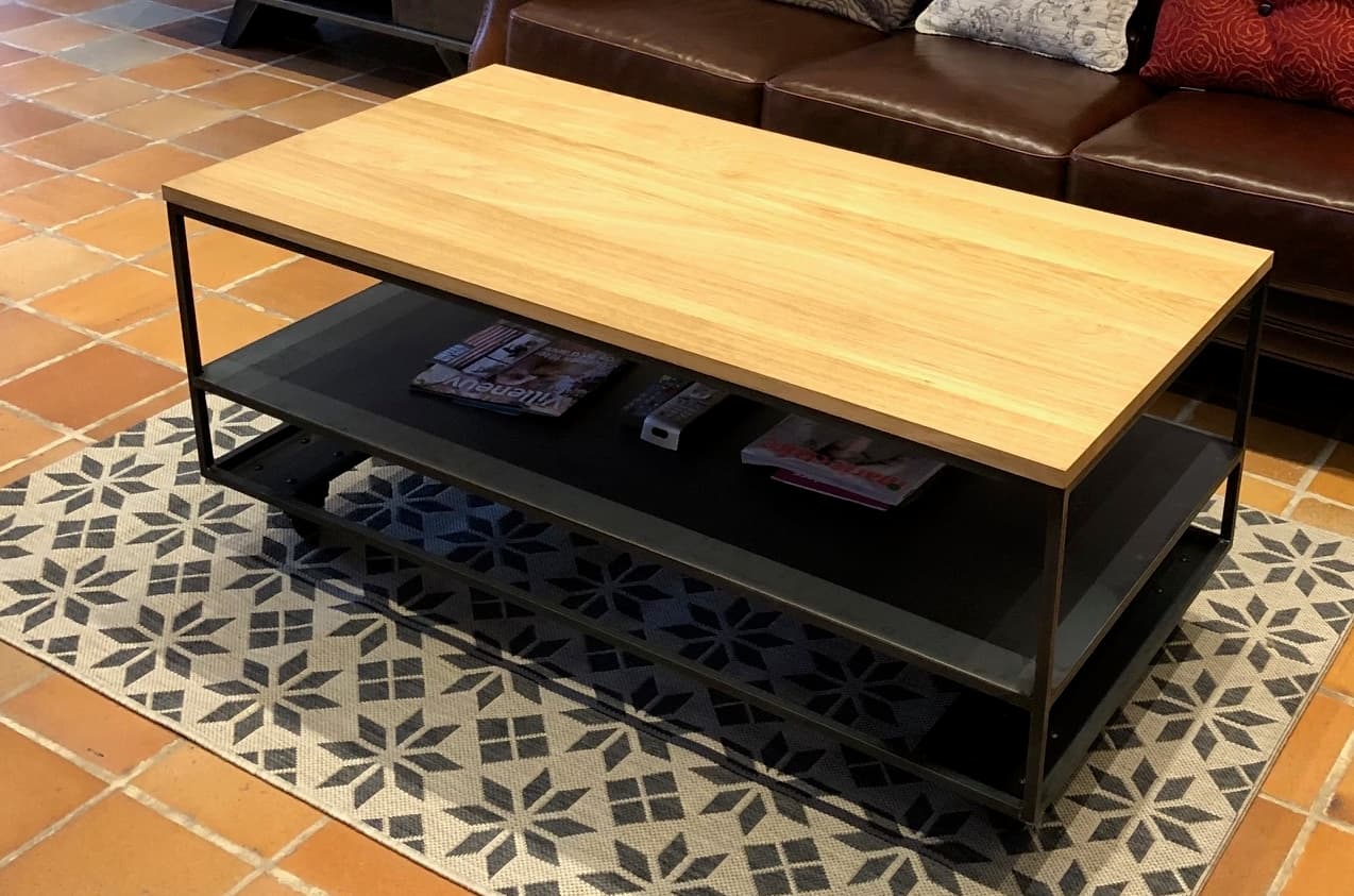 Table basse rectangulaire double plateau bois et métal "WOOD"