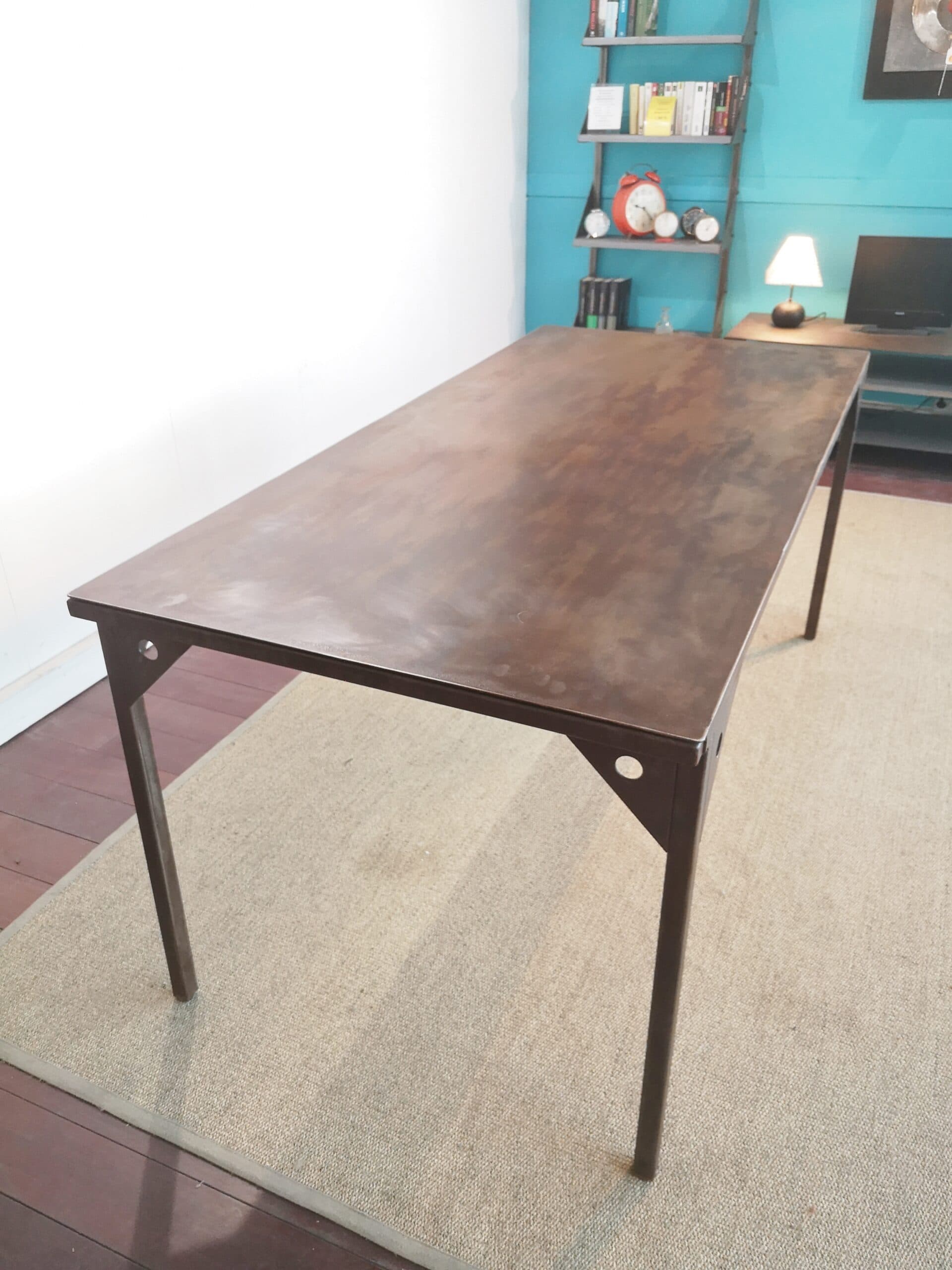 Table à manger extensible "Beni" en métal patiné