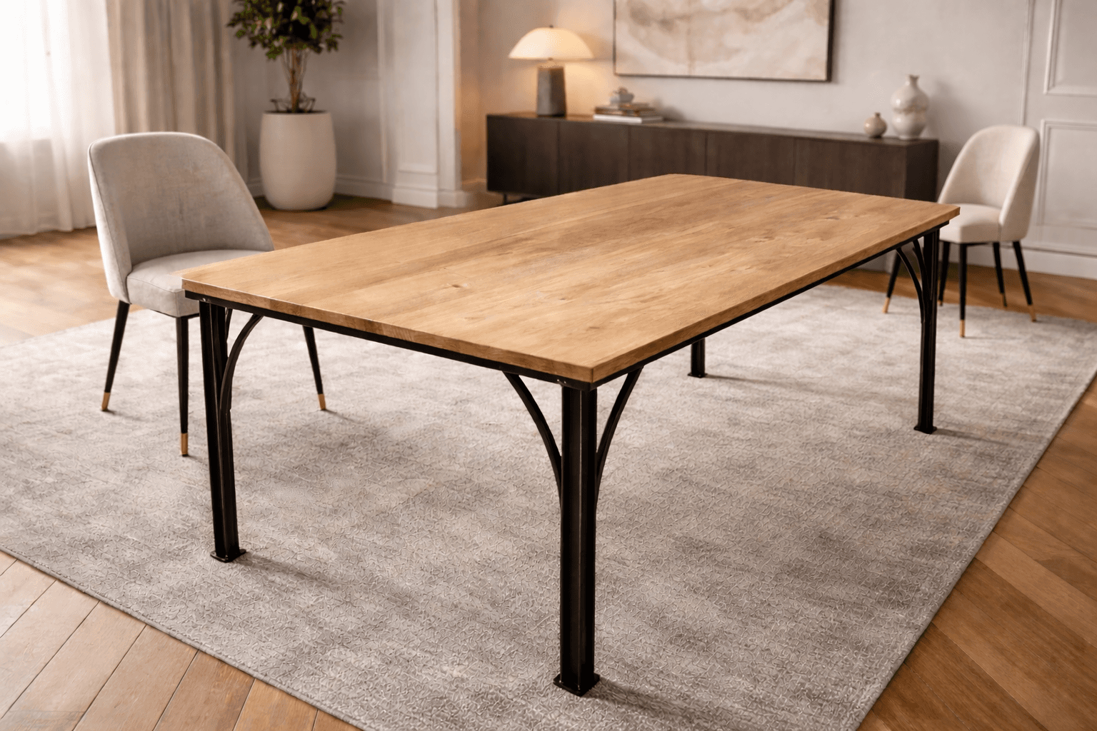 Table à manger Haussmann style industriel en chêne massif sur mesure