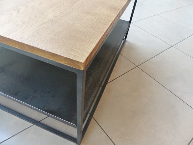 Table basse carrée double plateau bois massif & métal "WOOD"