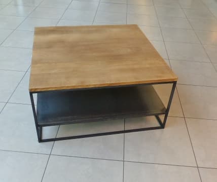 Table basse carrée double plateau bois massif & métal "WOOD"