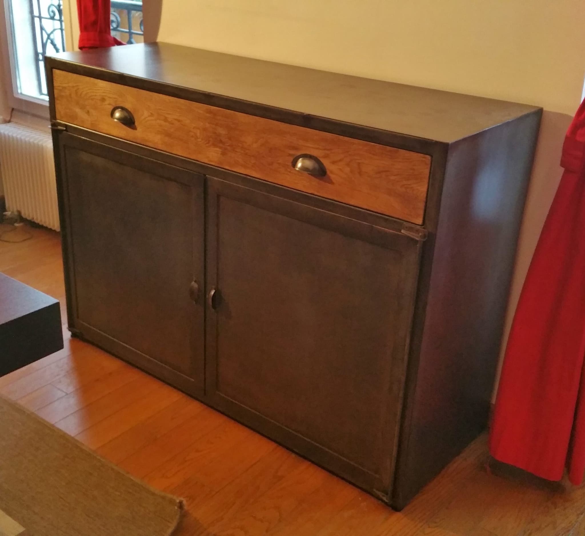 Buffet industriel métal et chêne massif sur mesure NOGENT 