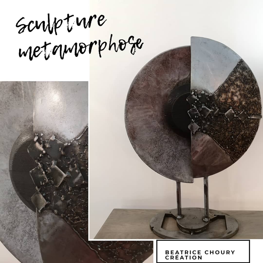 Sculpture en métal et bois  "METAMORPHOSE" 