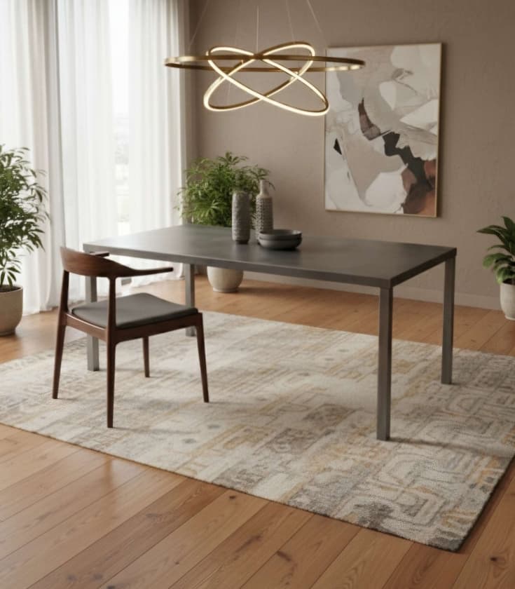 Table à manger design en métal patiné "BASALTE" - Douceur Brute
