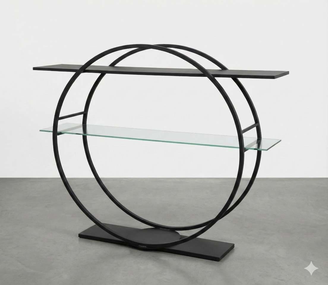 Console design métal noir &amp; verre "Double Ronde "