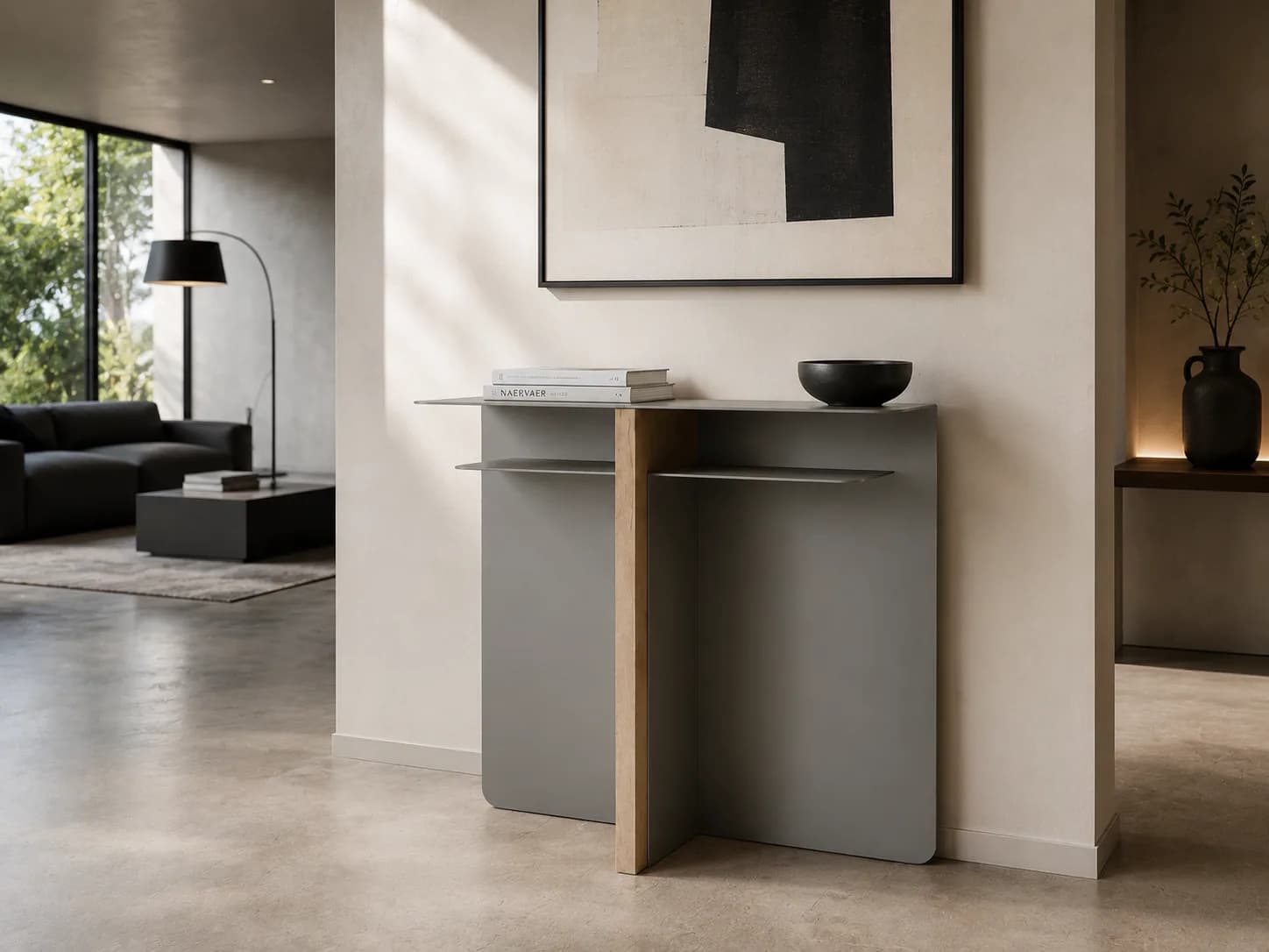 petite console design metal et bois shaina laque grise
