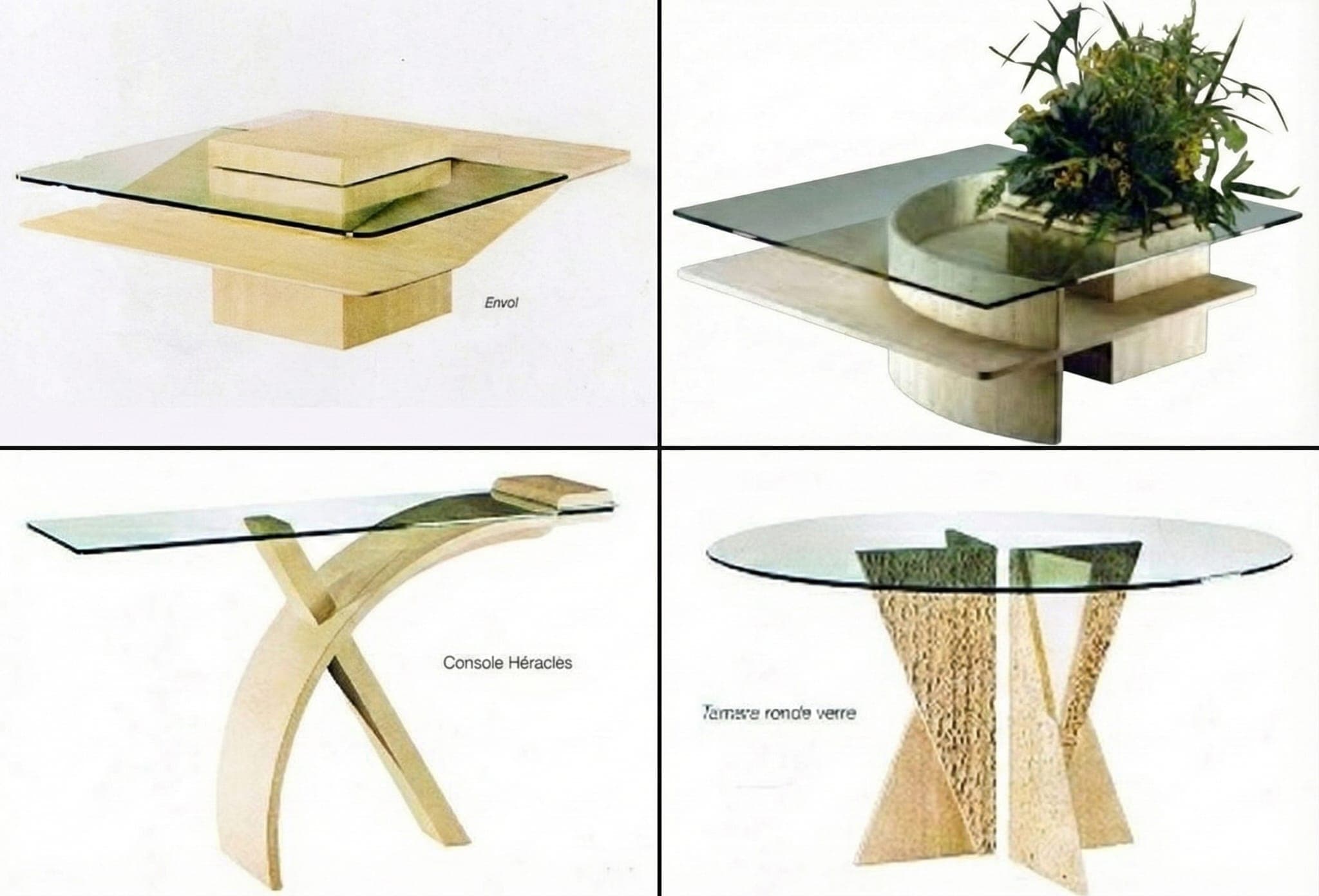 Créations originales Douceur Brute — mobilier en travertin et verre