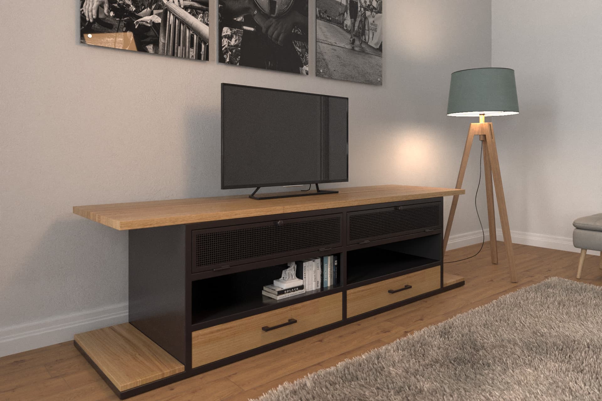 Meuble TV Onde en métal et bois massif