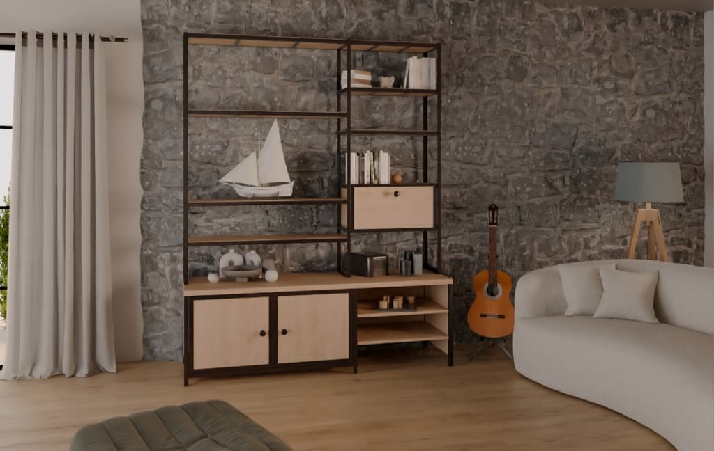 Bibliothèque bois et métal ALYA - Meuble artisanal sur mesure