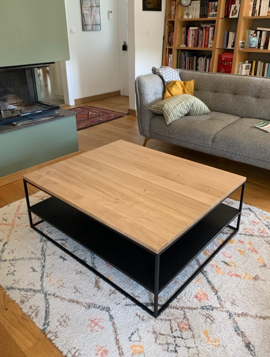 Table basse rectangulaire double plateau bois et métal "WOOD"