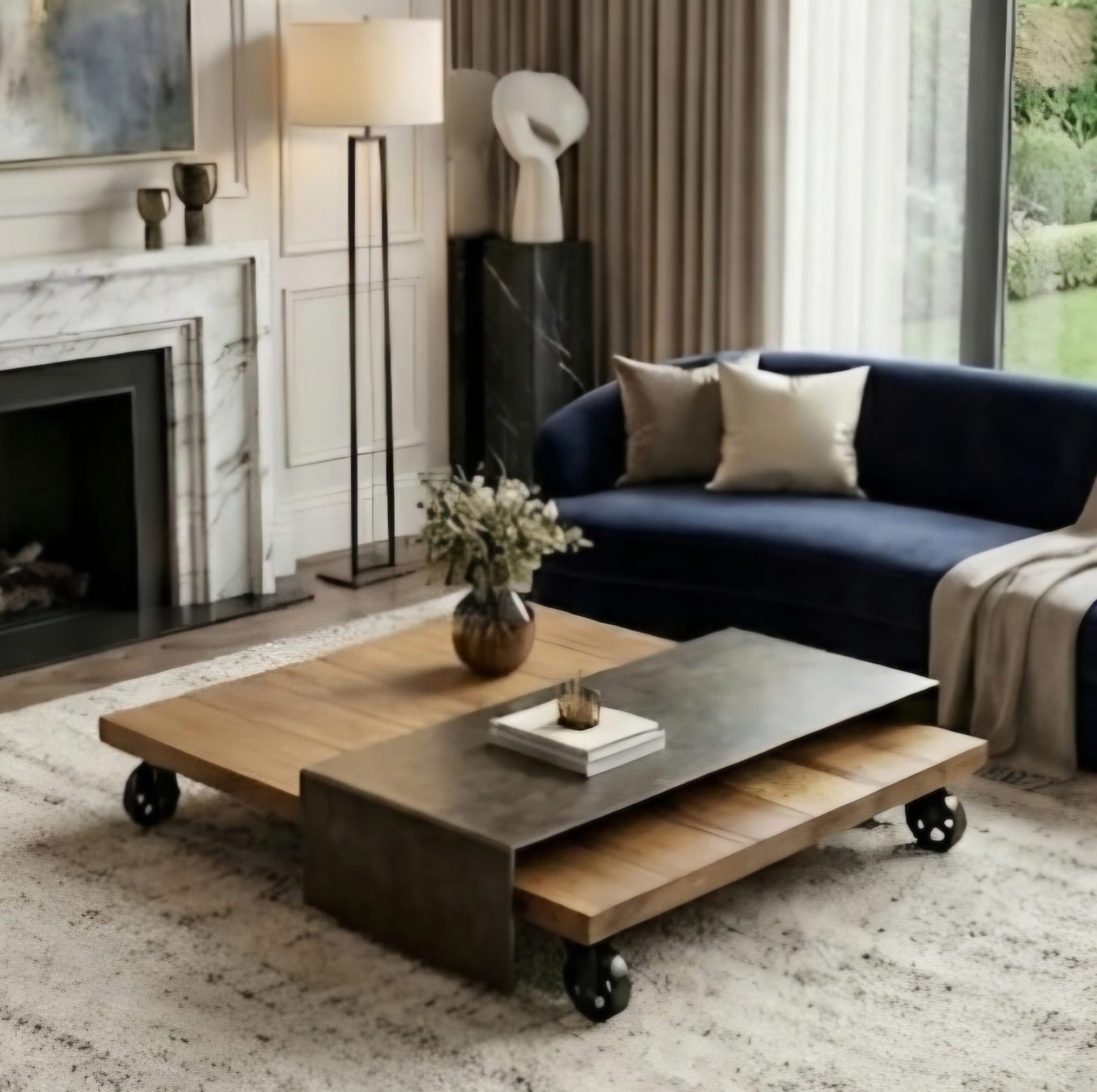 Table basse gigogne Géométrie en chêne et acier