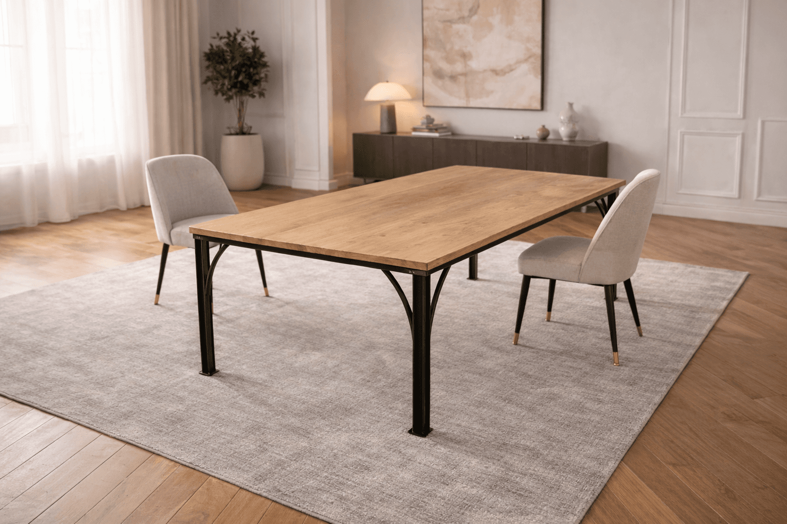 Table à manger Haussmann style industriel en chêne massif sur mesure