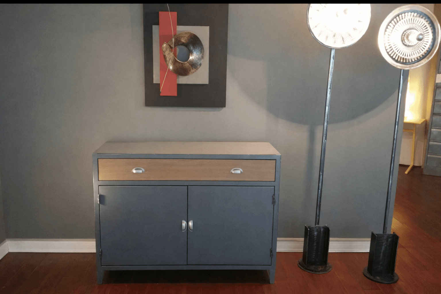 Buffet industriel métal et chêne massif sur mesure NOGENT