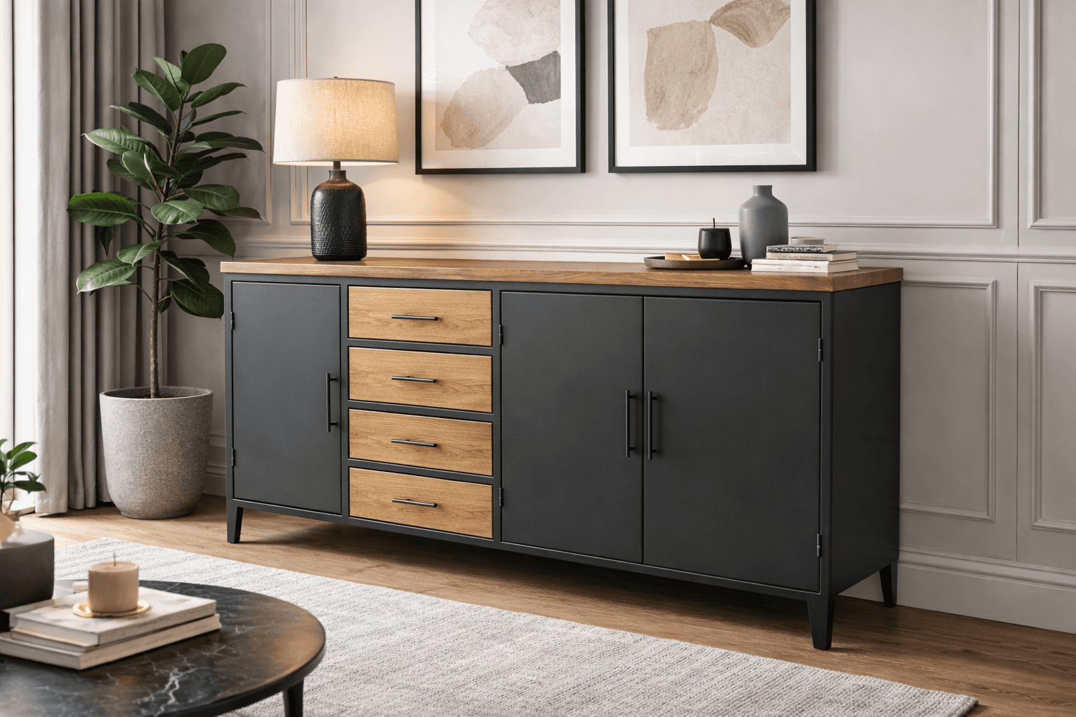 Grand Bahut BREST : meuble industriel chic en bois massif et métal