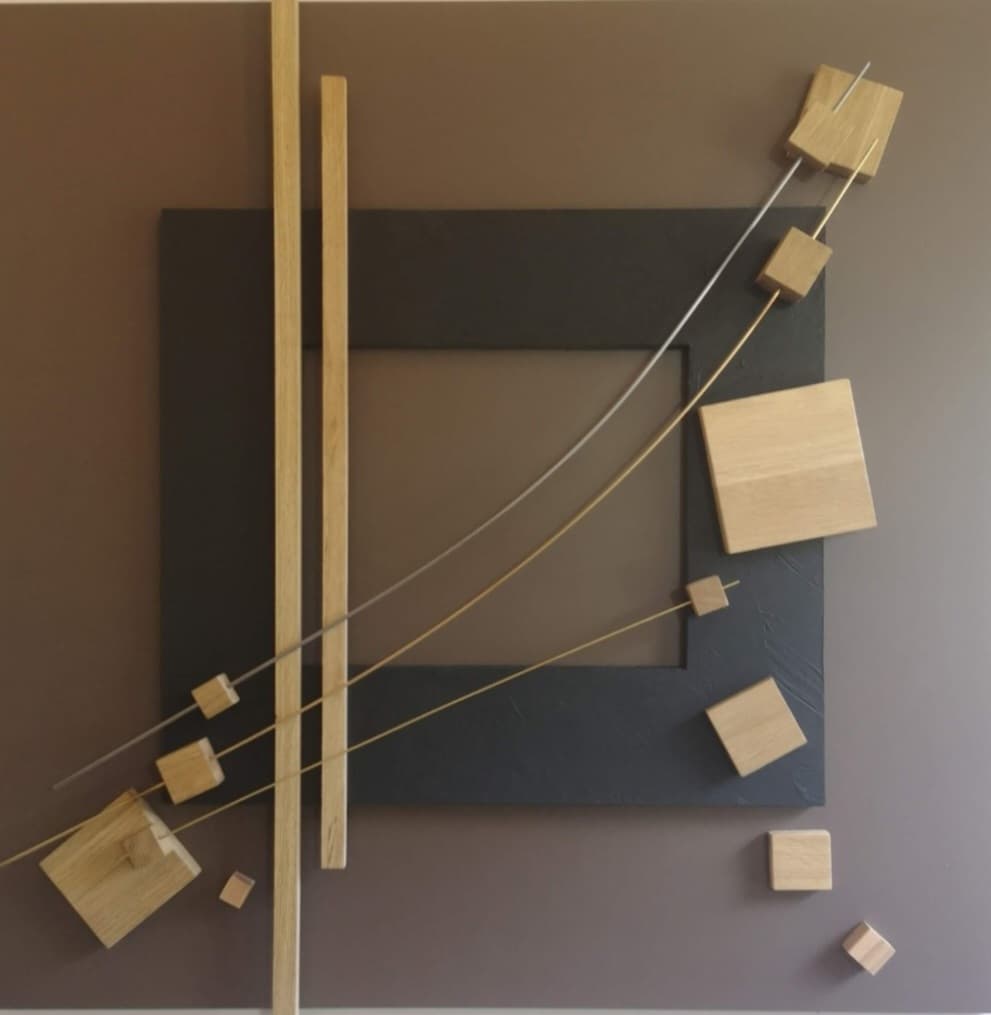 Tableau sculpture murale abstrait Infini Legno - Art français en chêne et laiton