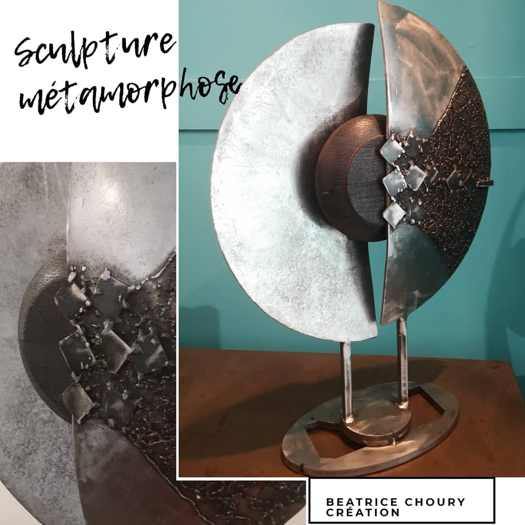 Sculpture en métal et bois "METAMORPHOSE"