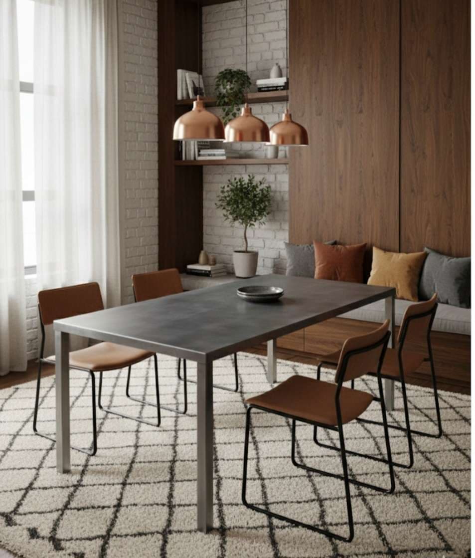 Table à manger design en métal patiné "BASALTE" - Douceur Brute