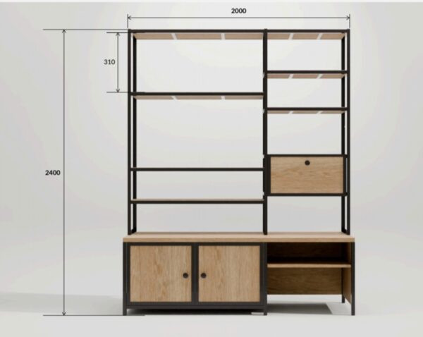 Authentique meuble Bibliothèque en Chêne Massif et Métal sur mesure "ALYA" – Image 9