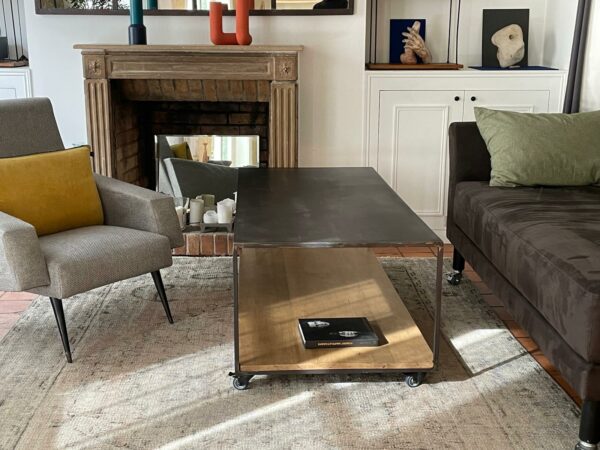 Table basse rectangulaire sur roulettes avec double plateau "STEELWOOD" – Image 2