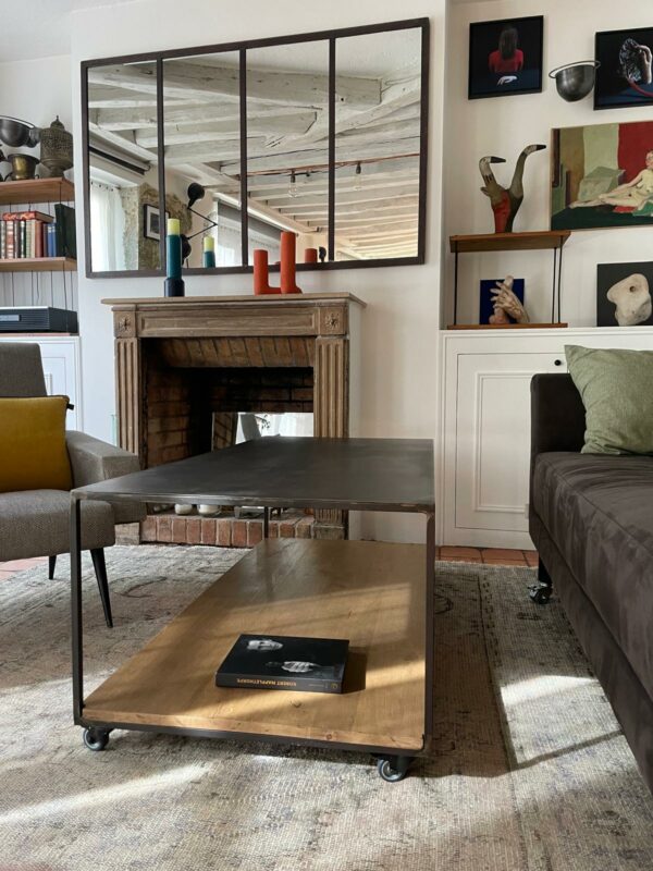 Table basse rectangulaire sur roulettes avec double plateau "STEELWOOD" – Image 3
