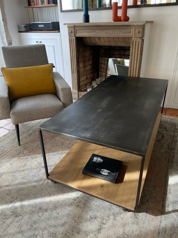 Table basse rectangulaire sur roulettes avec double plateau "STEELWOOD" – Image 5