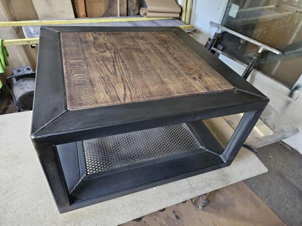 Table basse industrielle " CHARME " carré en métal et bois 2 plateaux – Image 3