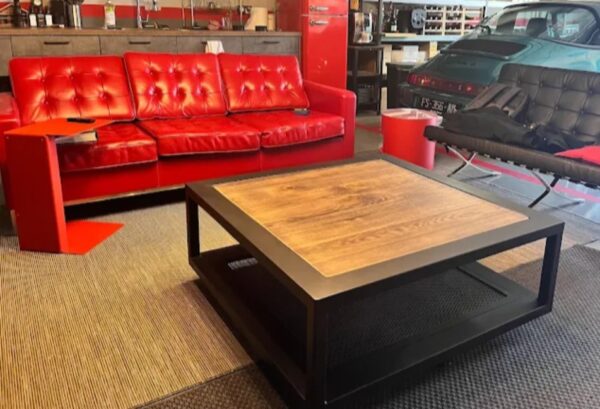 Table basse industrielle " CHARME " carré en métal et bois 2 plateaux – Image 5