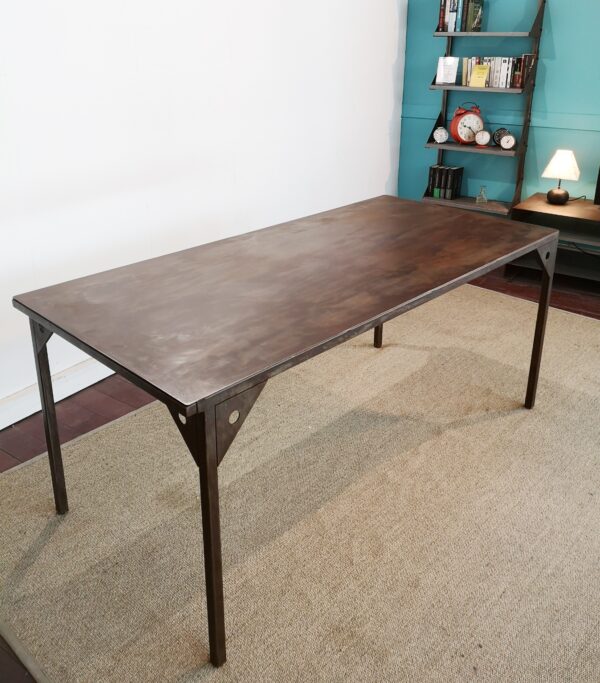 Table repas en métal patiné avec 2 allonges "BENI"