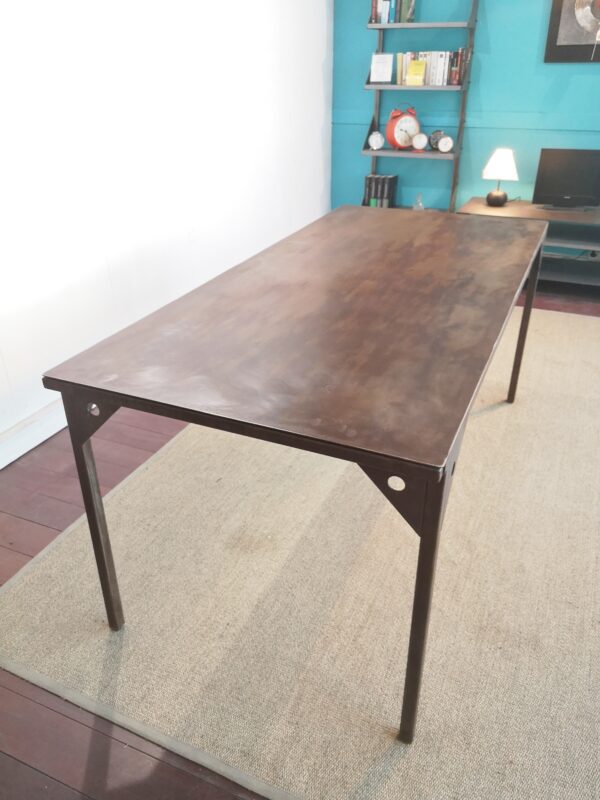 Table repas en métal patiné avec 2 allonges "BENI" – Image 2