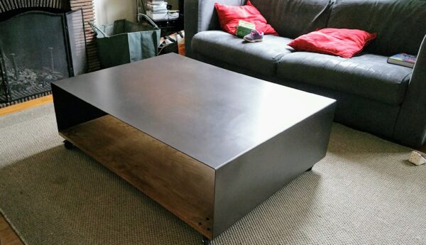 Table basse moderne métal sur roulettes 2 Plateaux "ULTIMO BOIS"