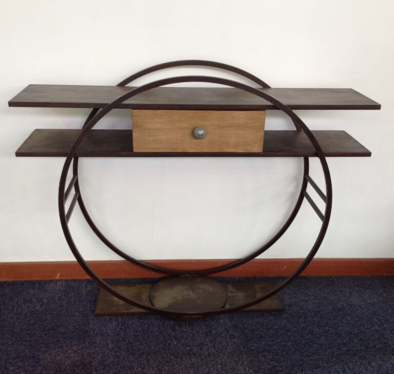 console Double Ronde sur mesureen métal rouillé avec tiroir