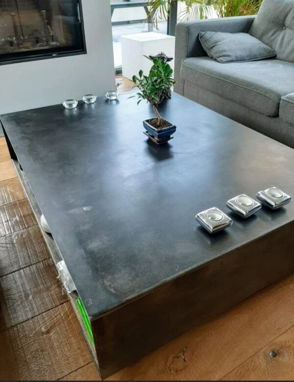 Table basse moderne métal sur roulettes 2 Plateaux "ULTIMO BOIS" – Image 7