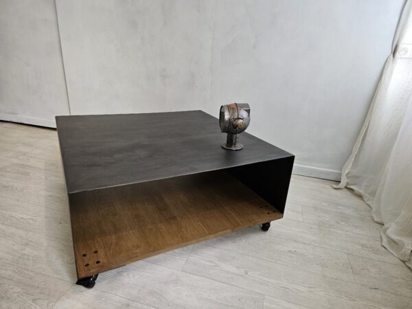 Table basse moderne métal sur roulettes 2 Plateaux "ULTIMO BOIS" – Image 5