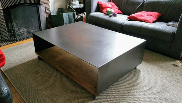 Table basse moderne métal sur roulettes 2 Plateaux "ULTIMO BOIS" – Image 9