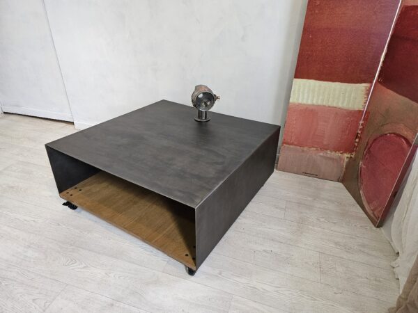 Table basse moderne métal sur roulettes 2 Plateaux "ULTIMO BOIS" – Image 6