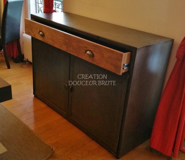 Buffet industriel 2 portes et tiroir en bois sur mesure "NOGENT" – Élégance et fonctionnalité – Image 4