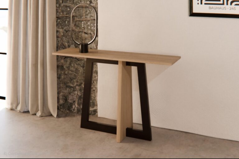 Splendide console contemporaine en chêne massif et metal sur mesure-douceur brute